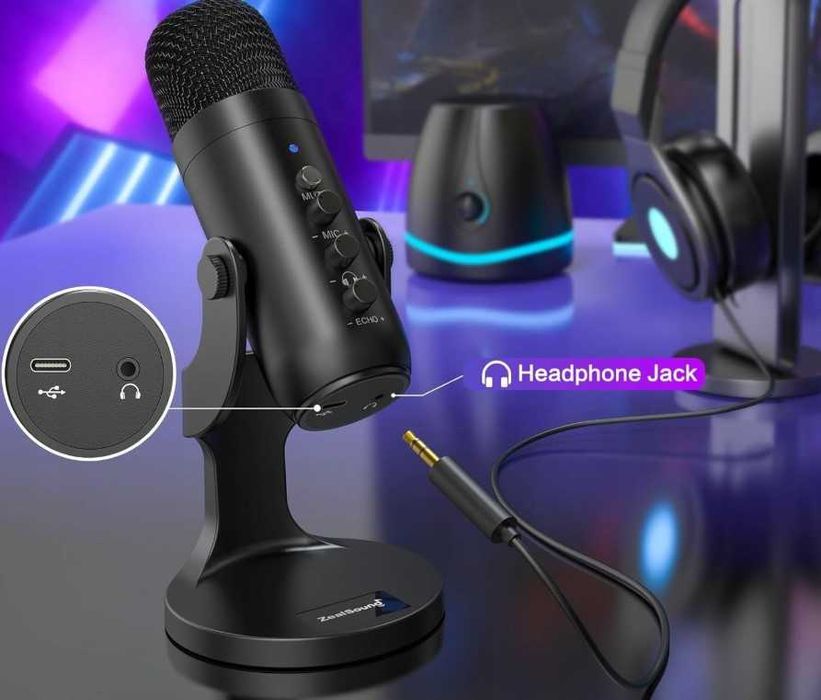 Mikrofon USB do gier nagrywania streamingu K66 czarny ZealSound