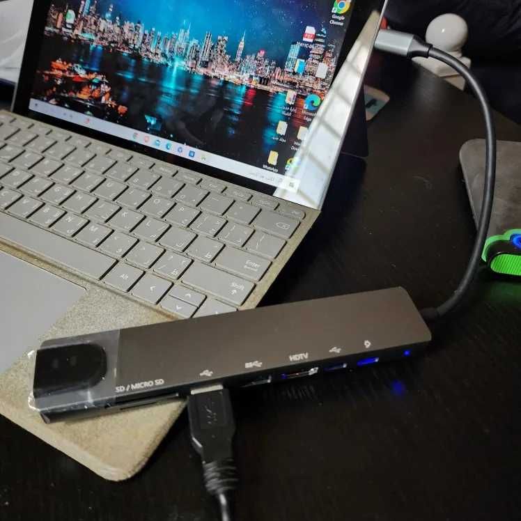 Адаптер многопортовый USB-C 1 HDMI 2 USB-C 2 USB SD TF и ​сетевой порт