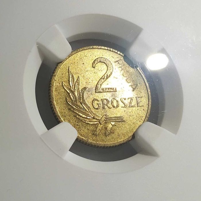 MS63 Próba Mosiądz 2 grosze 1949 NGC (nie nikiel)