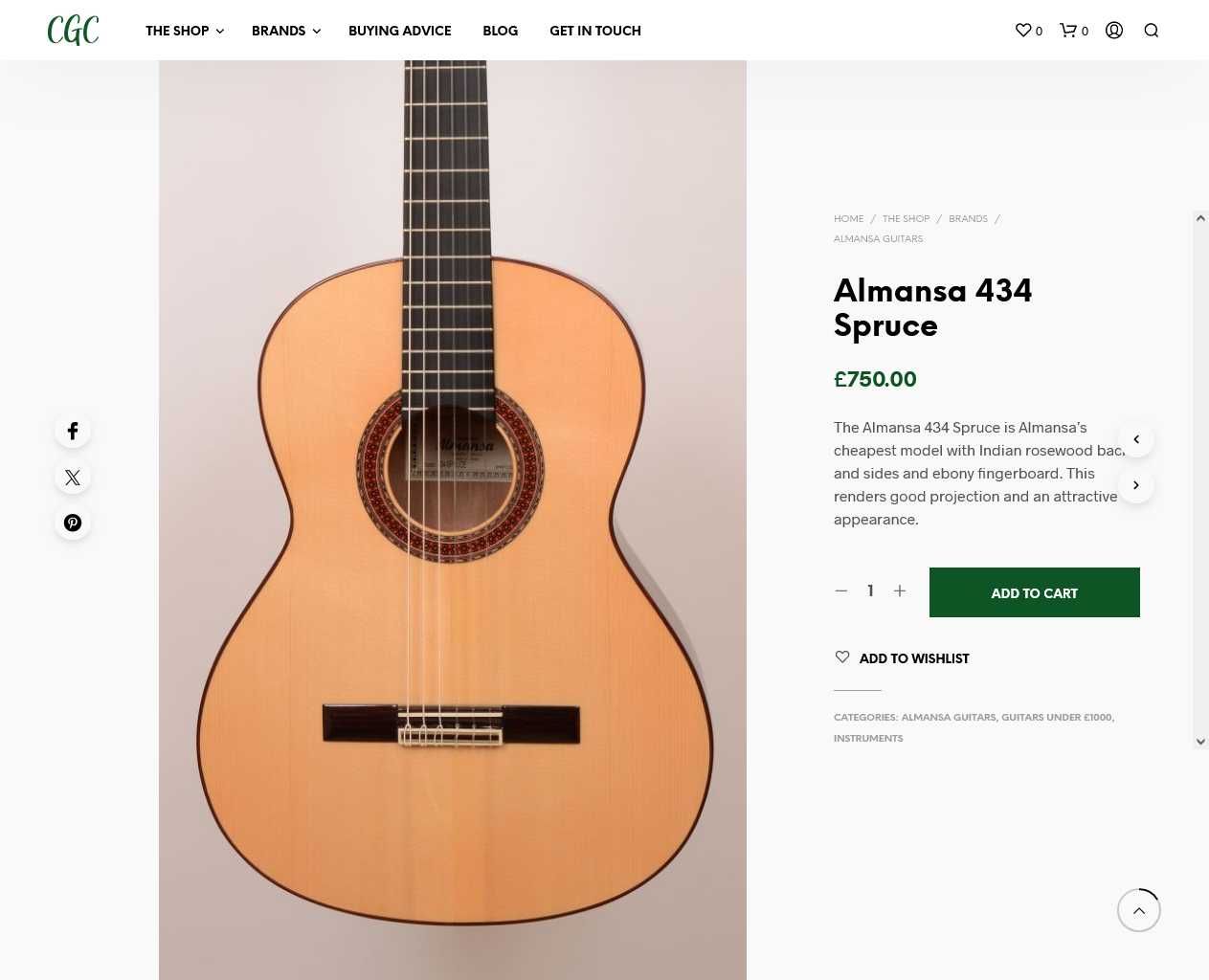 de coleção guitarra clássica ALMANSA 434 Spruce nylon