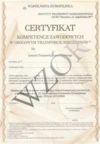 Certyfikat Kompetencji Zawodowych CKZ spedycja transport rzeczy bezZUS