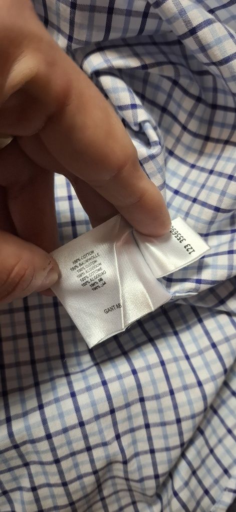 GANT koszula męska z długim rękawem, w kratkę, logo, premium