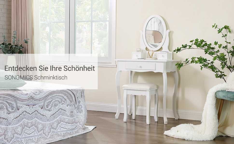 Toaletka z 3 szufladami z lustrem taboretem SONGMICS 70 x 130 x 40 cm