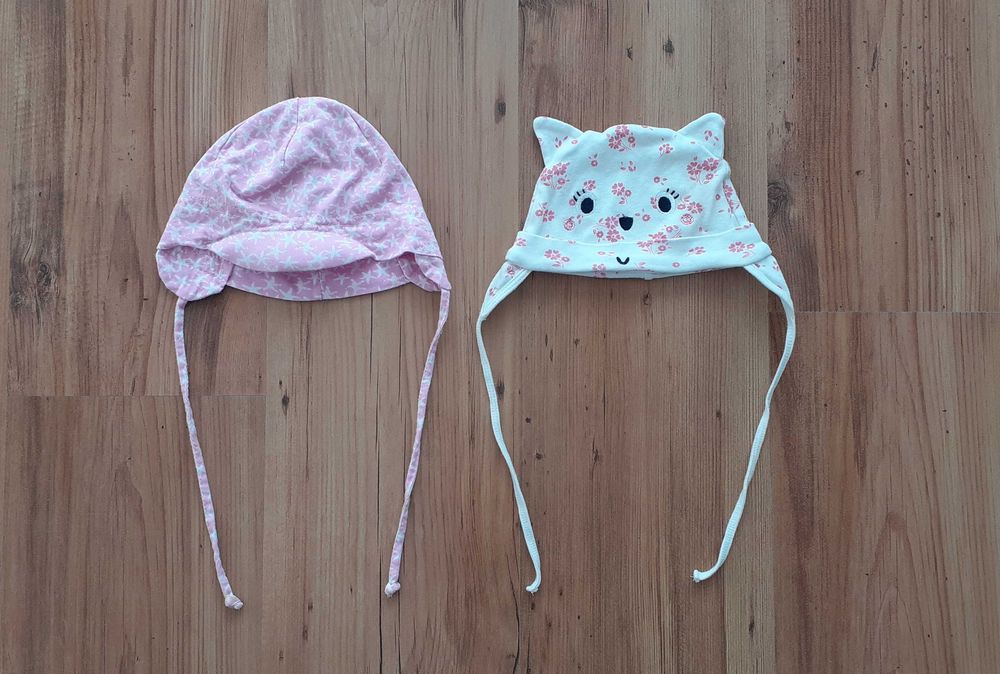 2 czapeczki niemowlęce kotek