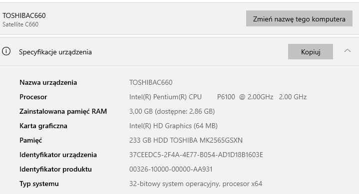 Laptop notebook Toshiba Satellite C660-12U, 3GB Ram, 250GB, Windows 10