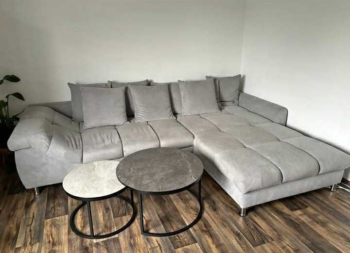 Sofá de canto cinzento 337/228 cm