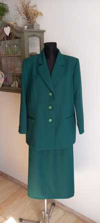 Komplet damski garnitur butelkowa zieleń spódnica żakiet marynarka