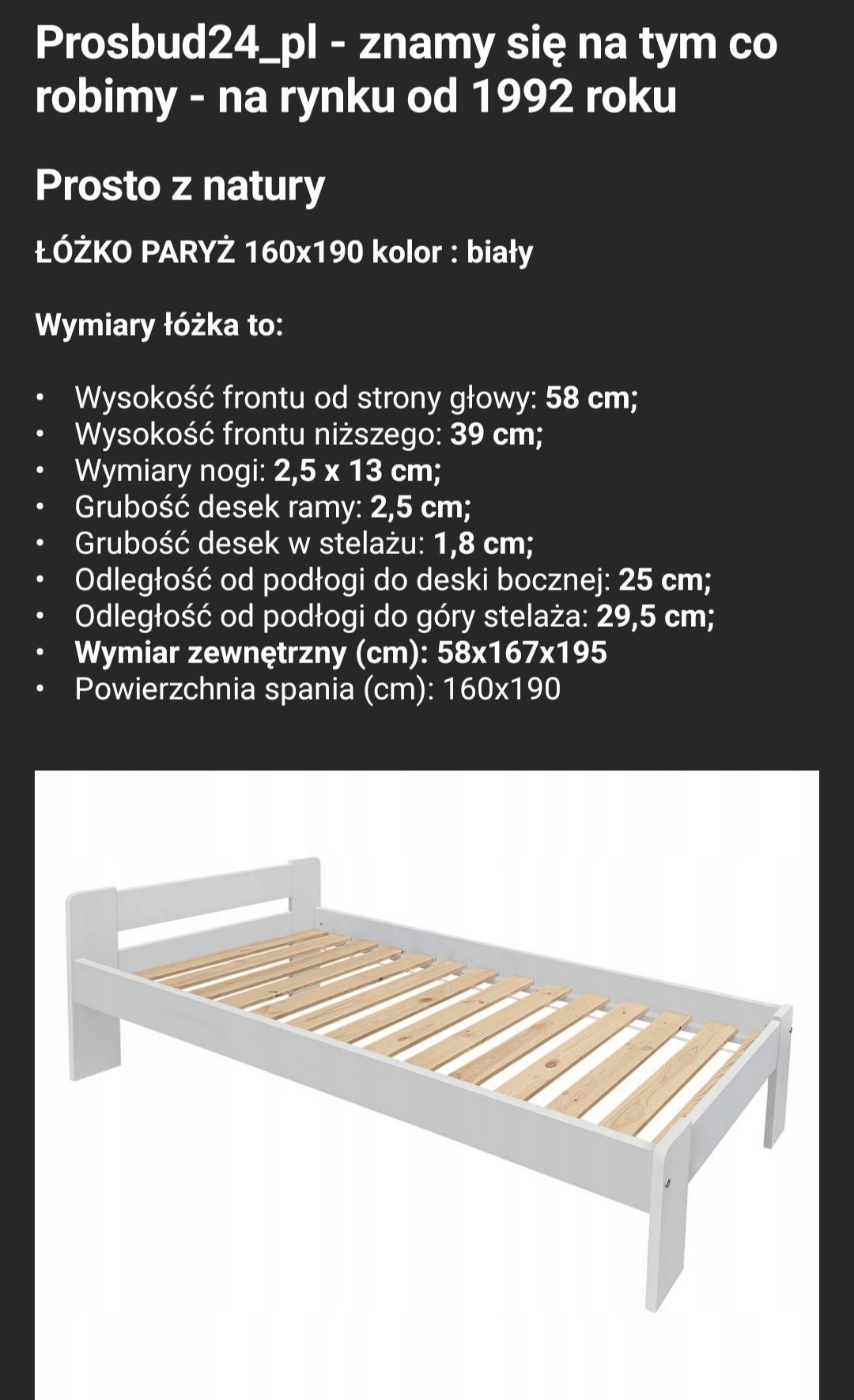 Łóżko + materac 160*190