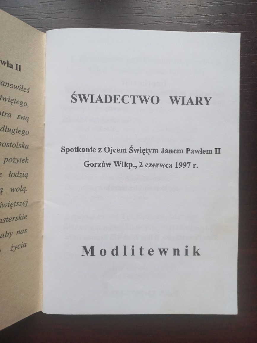 Świadectwo Wiary Modlitewnik Papierz Jan Paweł II