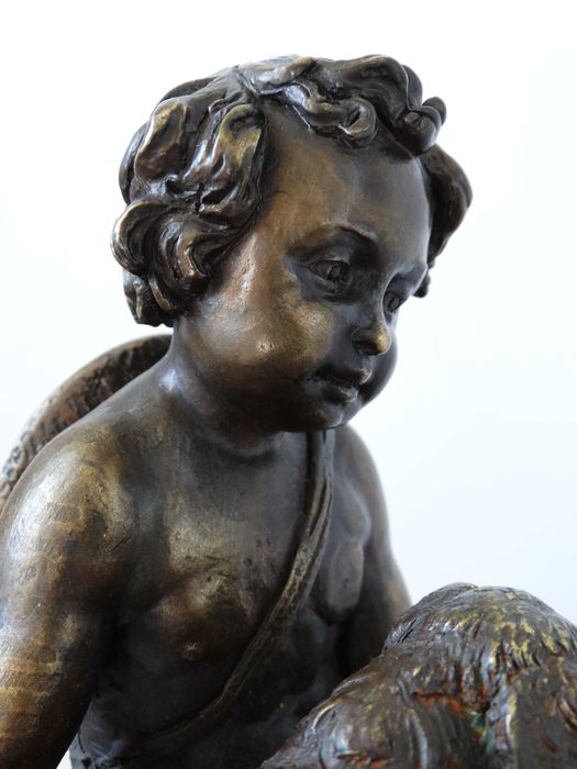 32 см/Камінний годинник з фігурною композицією" Хлопчик із собакою"