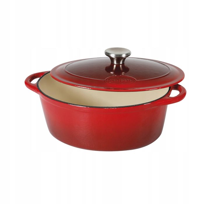Sitram Owalny Żeliwny Garnek z Pokrywką 6.5L, Czerwony, 33x25x13,5 cm