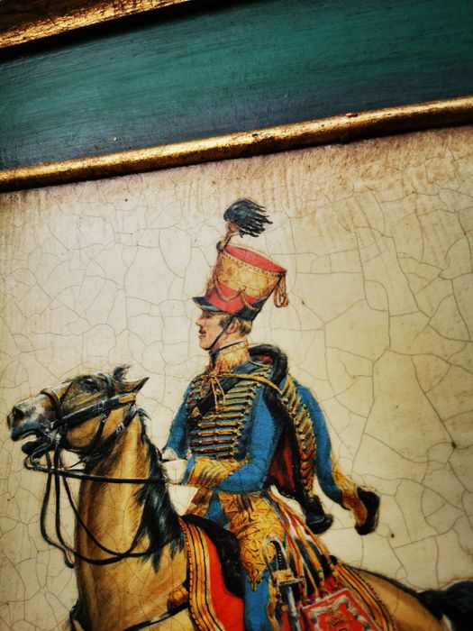 Stare obrazy, obrazki, ryciny wojskowe, huzar, wojska napoleońskie