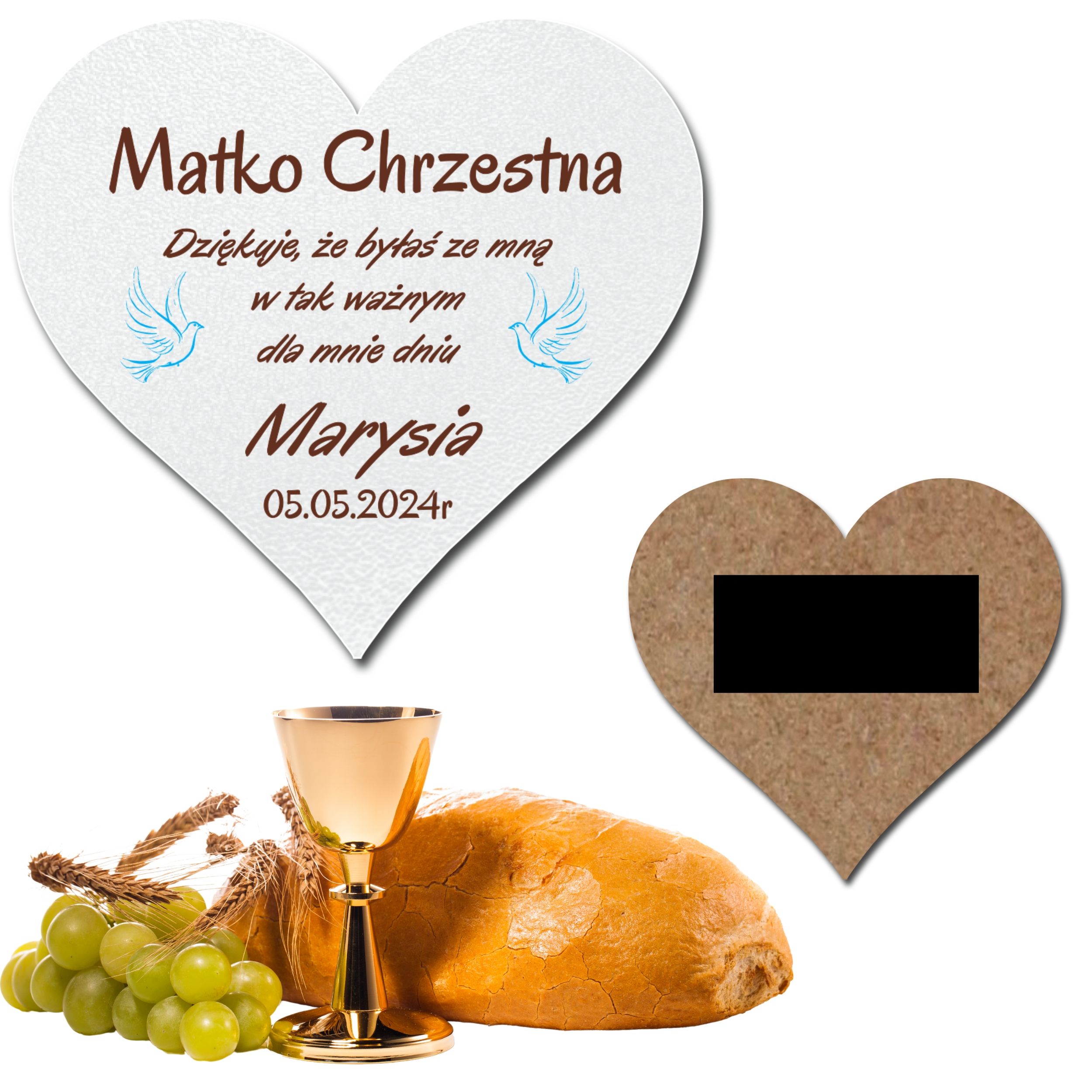 Podziękowania dla gości  dla Chrzestnej I Komunia magnes serce 1szt