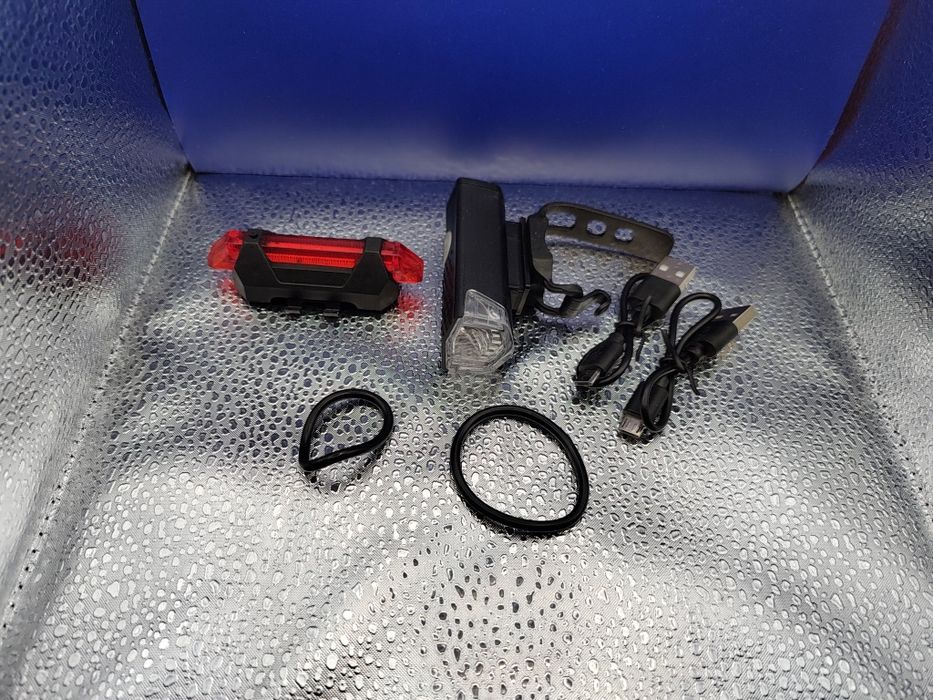 Zestaw lampek rowerowych LED USB przód i tył, ładowane, nowe