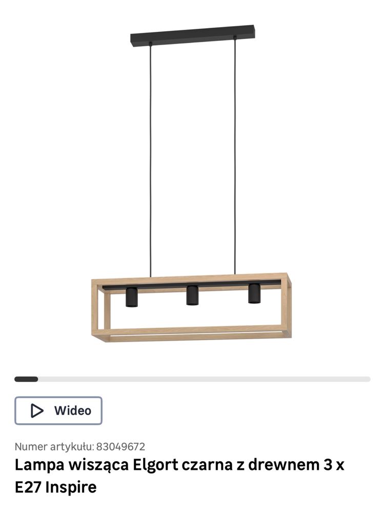 Lampa Wiszaca Elgrot czarna z drewnem 3 x e27 Inspire