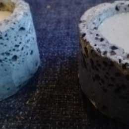 Conjunto de porta velas em pedra vulcânica, artesanato dos Açores