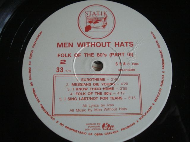 Antigo Vinil Men Without Hats ‎– Folk Of The 80's (Part III)