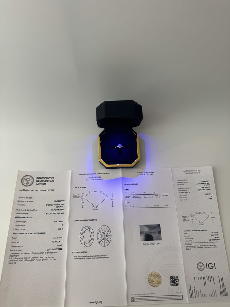 Pierścionek z diamentem 1 ct VVS2 D, certyfikat IGI, z brylantem