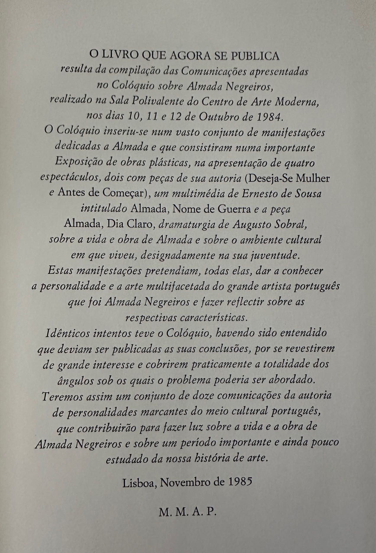 Almada - Colóquio sobre Almada Negreiros - 1985