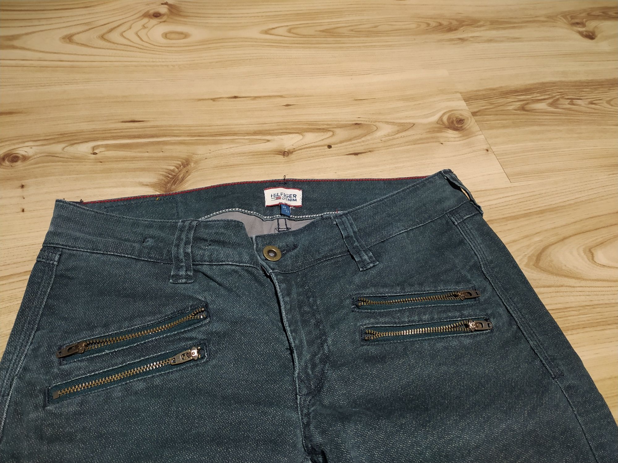 Ciemnozielone Damskie Spodnie Jeansowe Dżinsowe Hilfiger Denim Skinny