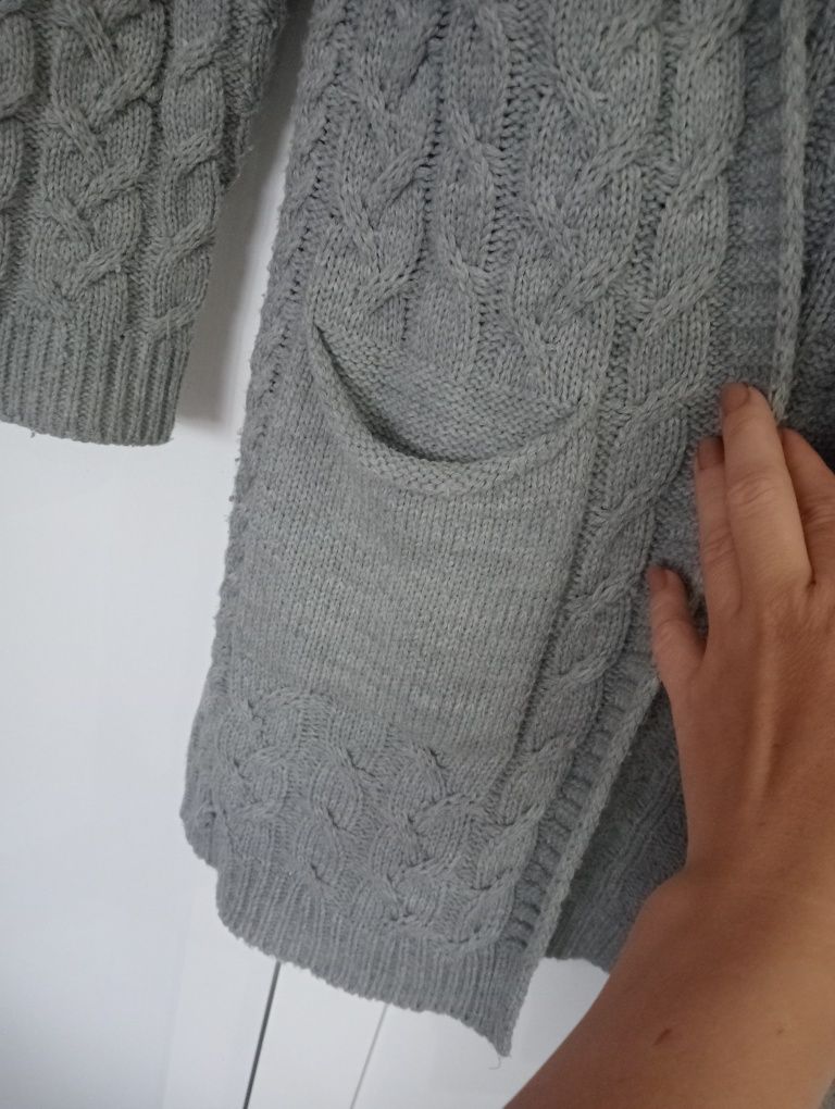 Sweter długi cardigan szary S/M