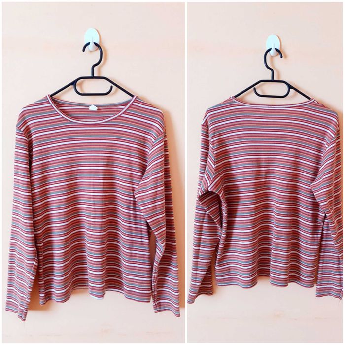 44 46 Bluzka sweterek top longsleeve kolorowe paski bawełna Bonprix