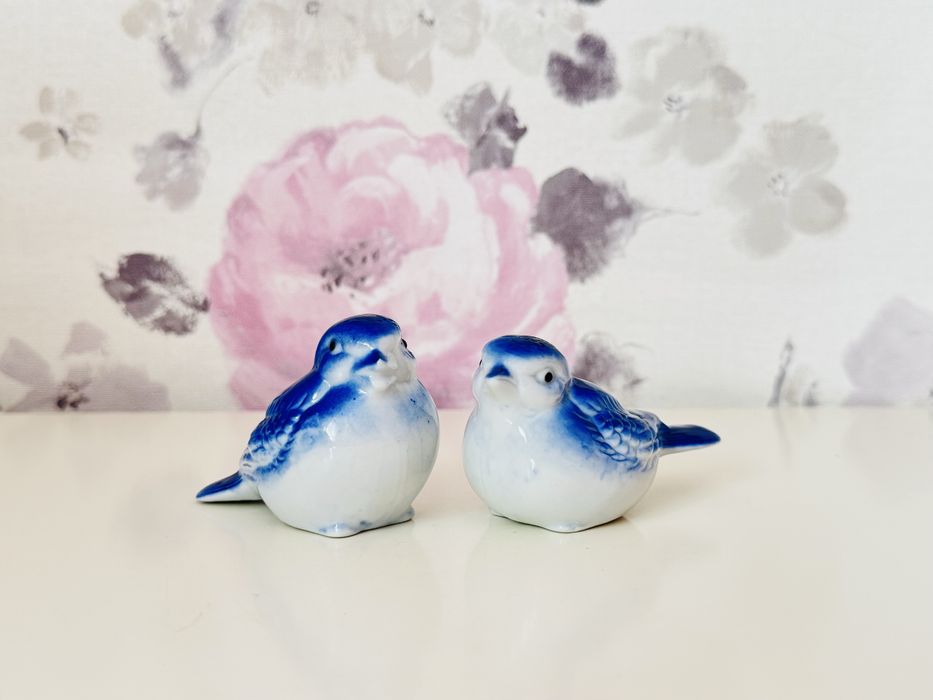 Figurka ptak,porcelanowe niebieskie ptaszki Royal Copenhagen