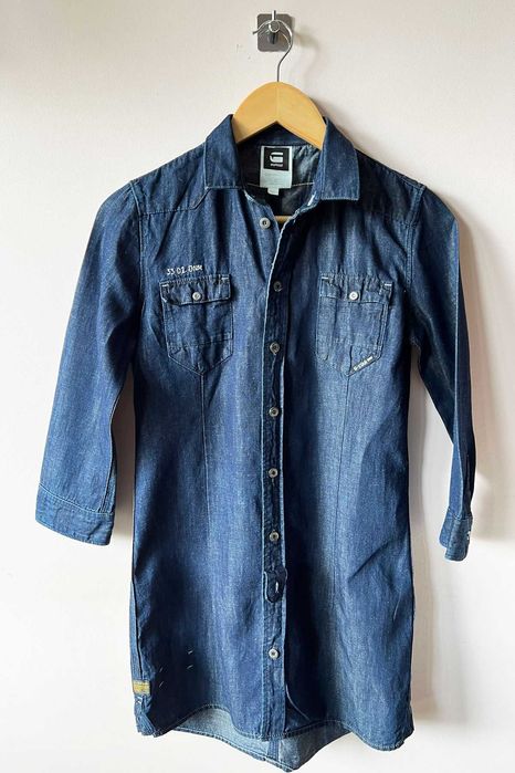 G-Star RAW granatowa mini sukienka tunika koszula jeans  XS 34 bawełna