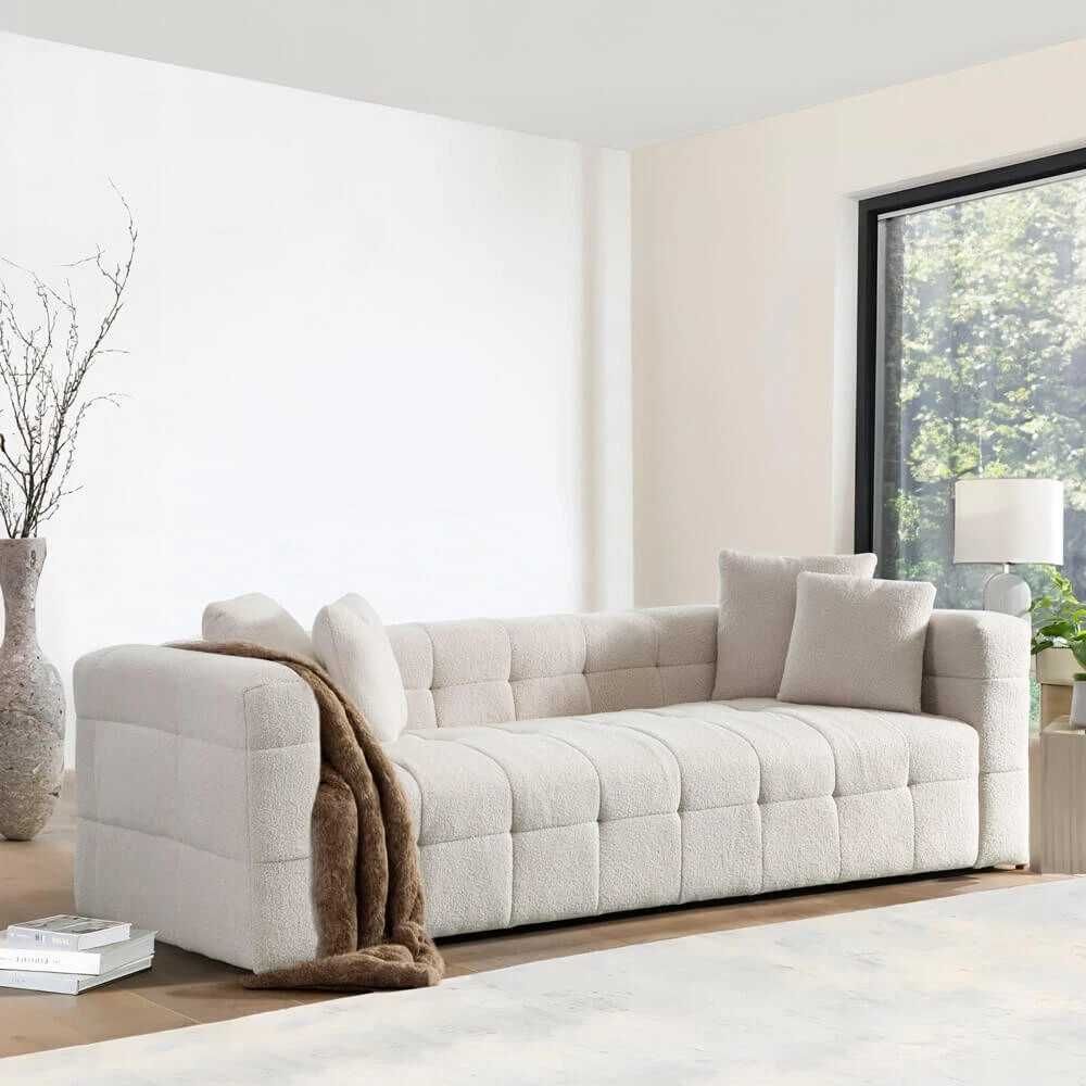 Sofa 3 os kanapa Sztruksowa pluszowa poduszki beżowa kremowa f spania