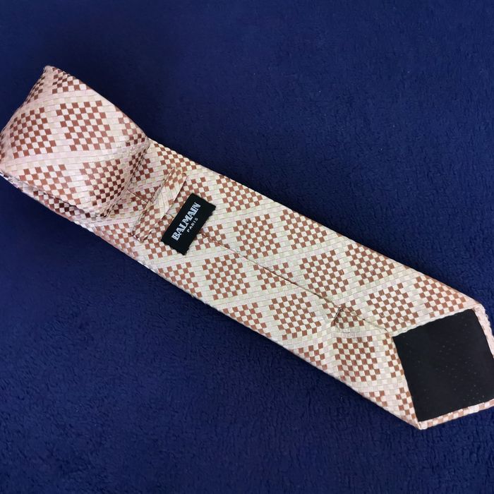 krawat Balmain 100% jedwab brąz/beż na wesele na co dzień