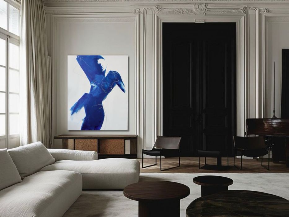 Obraz ręcznie malowany kobalt duży format postać 150 cm x 120 cm