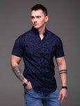 Рубашки мужские Slimfit короткий рукав (с-ххл) Рубашка синяя и серая