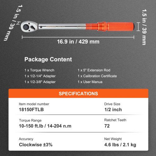 Chave de torque  1/2", 14-204 Nm