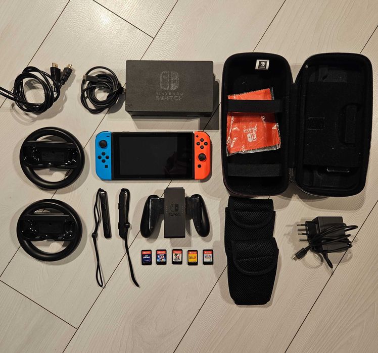 Nintendo switch duży zestaw + 5 gier