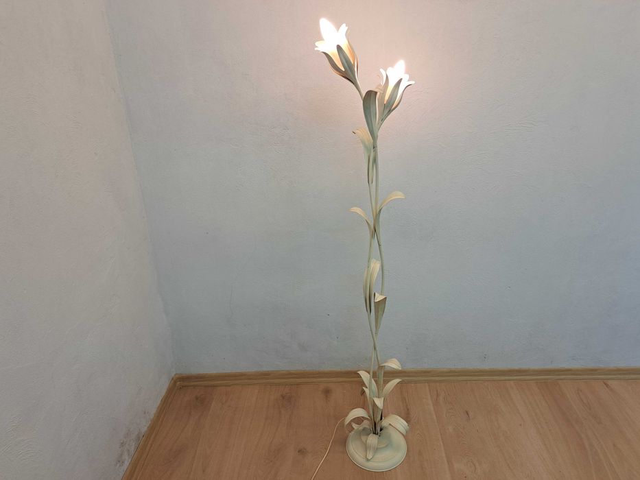 Lampa podłogowa biała włoska Passeri klosze kwiaty vintage, ITALY