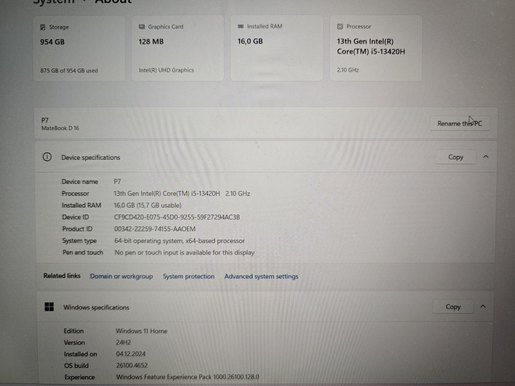 MateBook D16 2024 jak nowy, gwarancja 1TB/16GB/i5-13420H