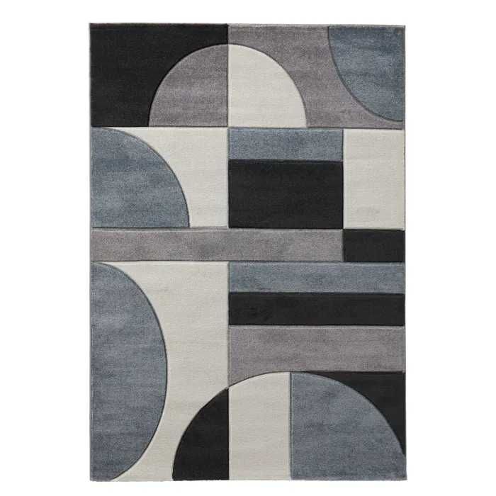 Dywan niebieski geometryczny do salonu 160x230cm, wzór 3D, gruby