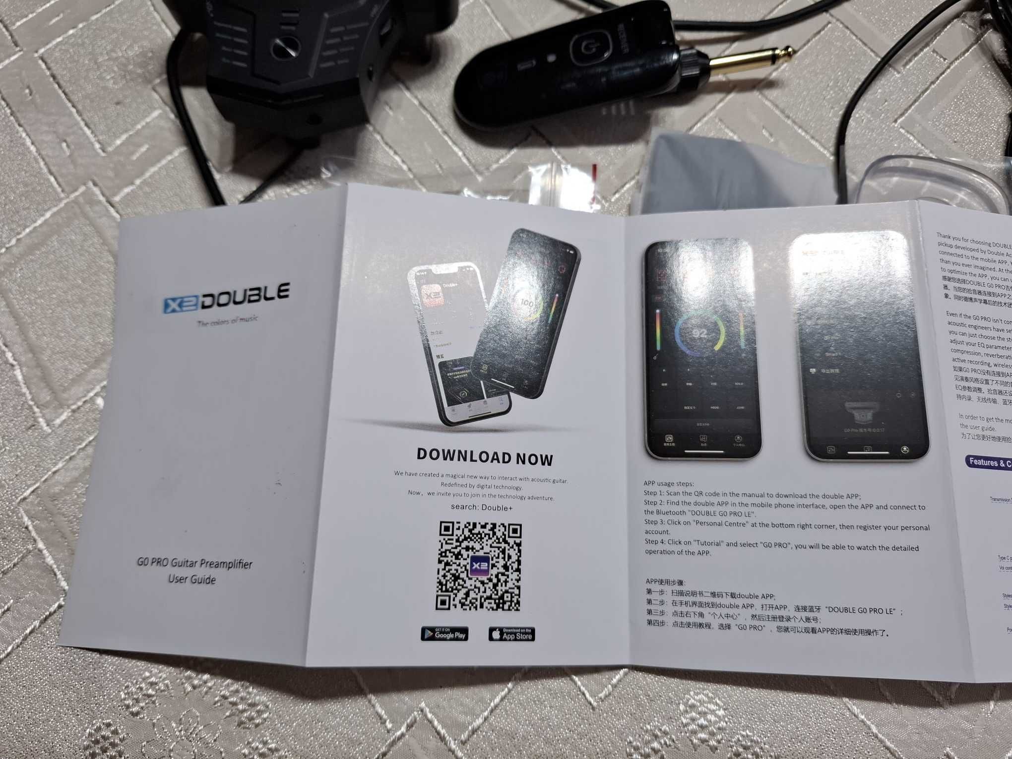 X2 Double Go Pro Pickup do akustyka gitary akustycznej Bluetooth,USB-C