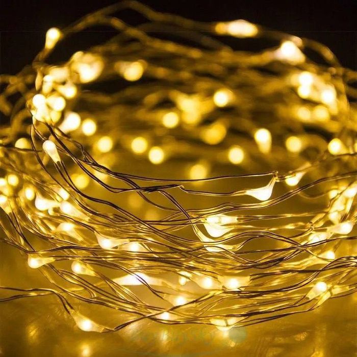 Праздничная гирлянда роса 5 метров, Тонкая гирлянда нить Желтая