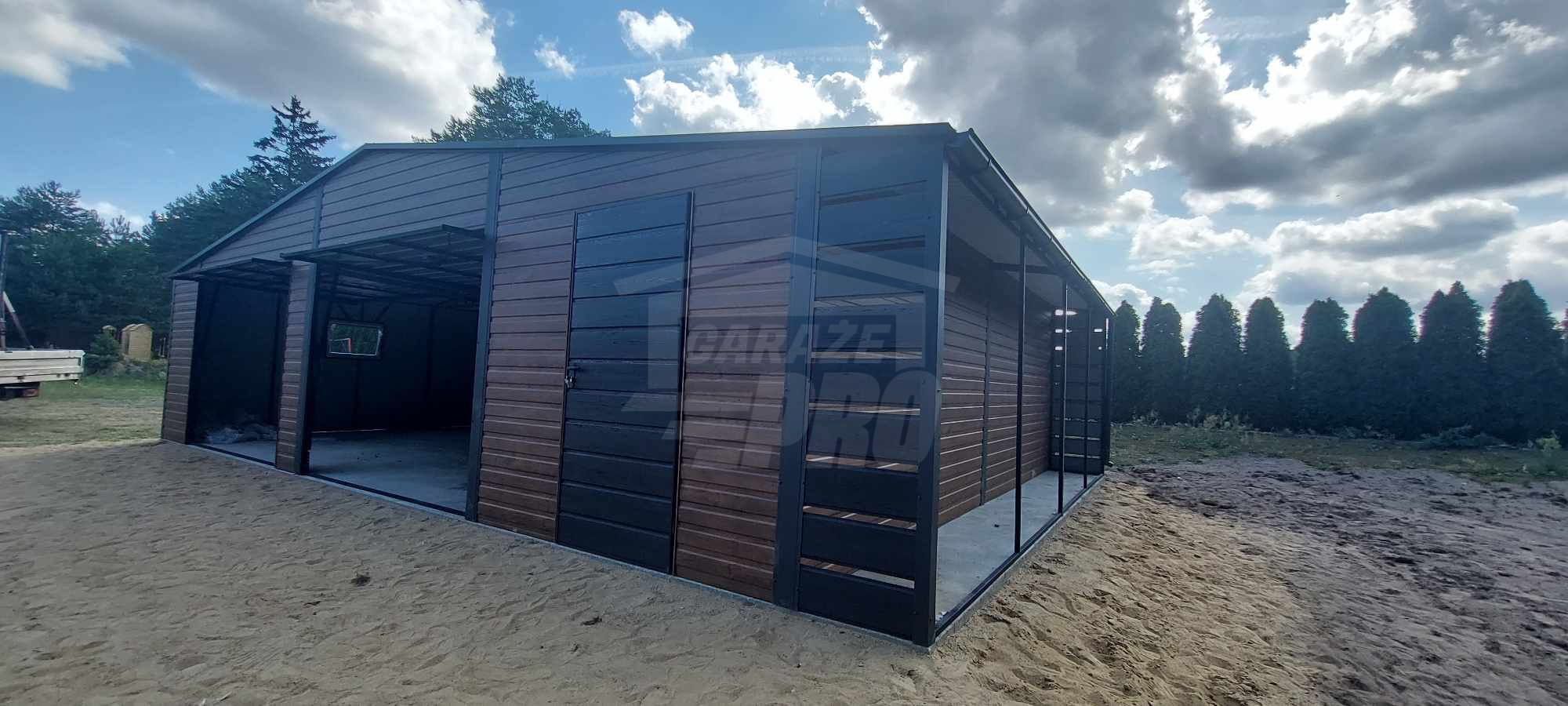 Garaż blaszany 10x6m wiata 1m 2x Brama uchylna 2x okno rynny GP455