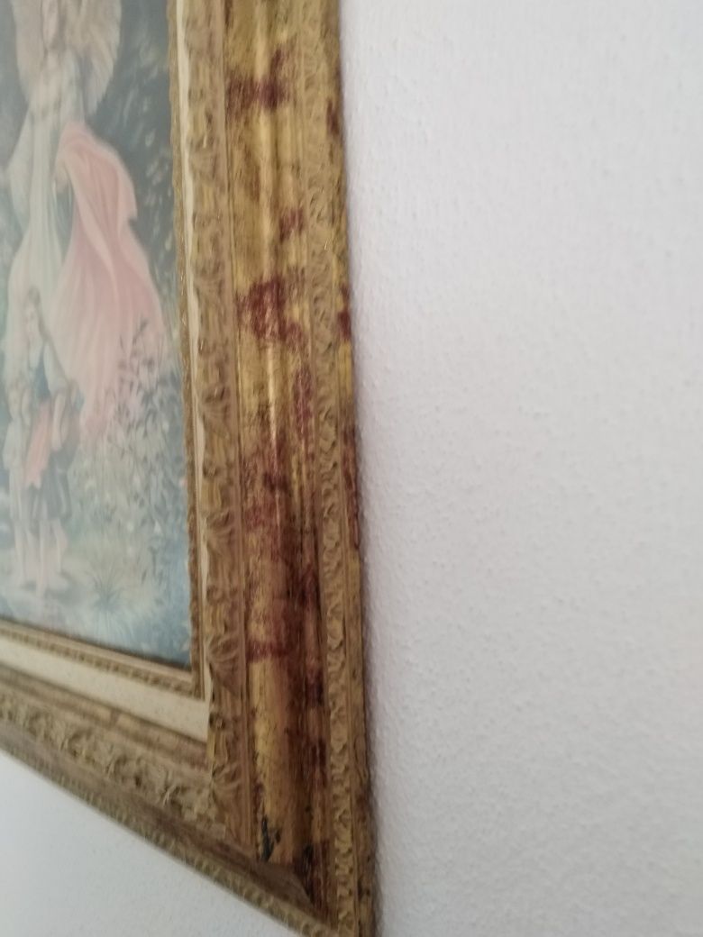 Quadro Anjo da Guarda com Moldura em Talha Dourada