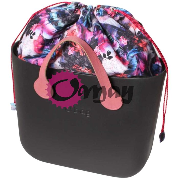 organizer OBAG STANDARD worek czarny kwiaty pióra 2 kieszenie OMAY