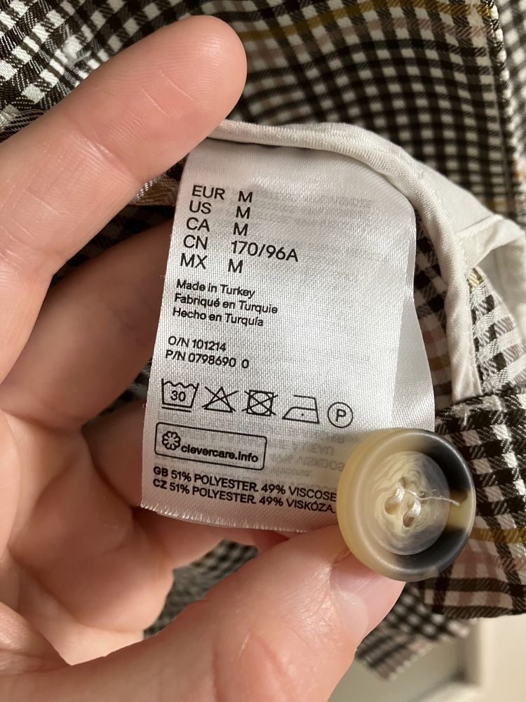 marynarka w krstke h&m szara żółta