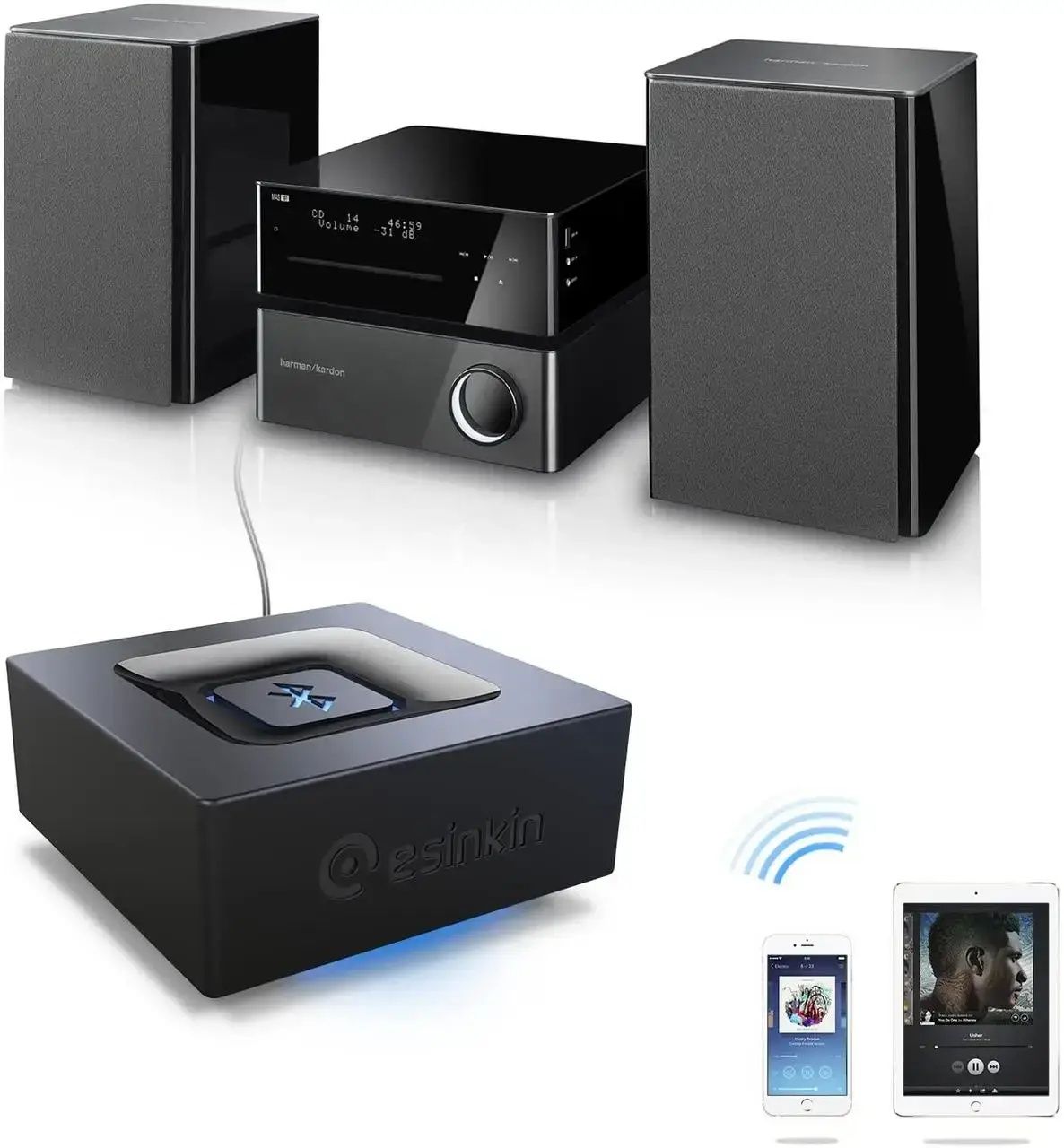 Бездротовий аудіоадаптер Esinkin, з'єднання по Bluetooth, для аудіосис