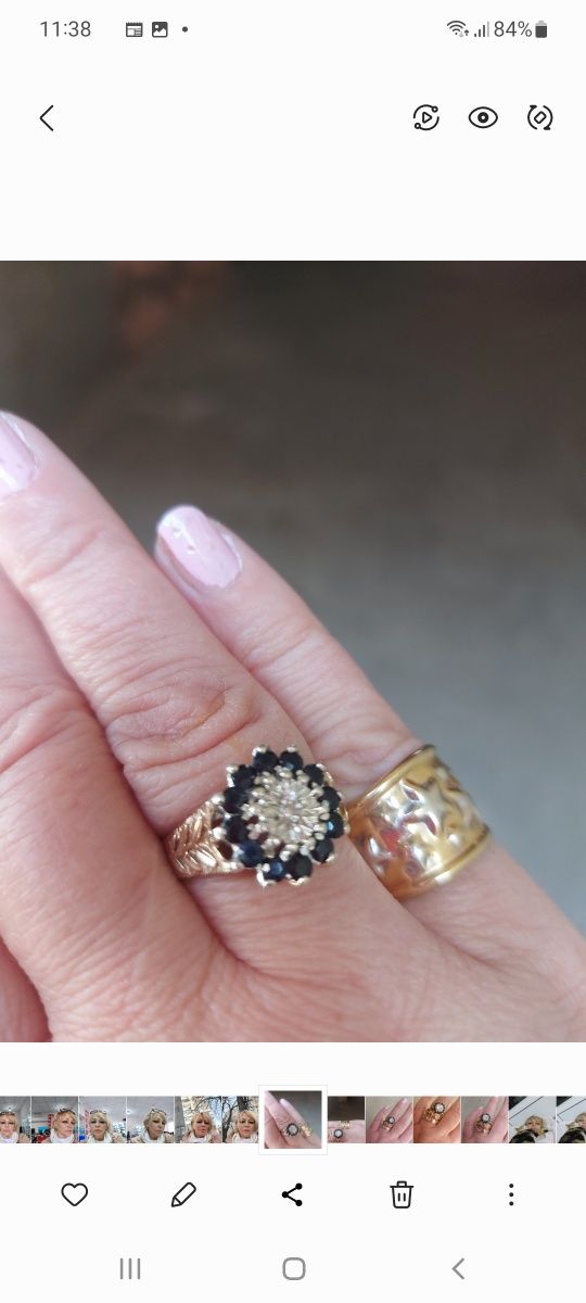 Золотое кольцо малинка с бриллиантом и сапфирами желтое золото.