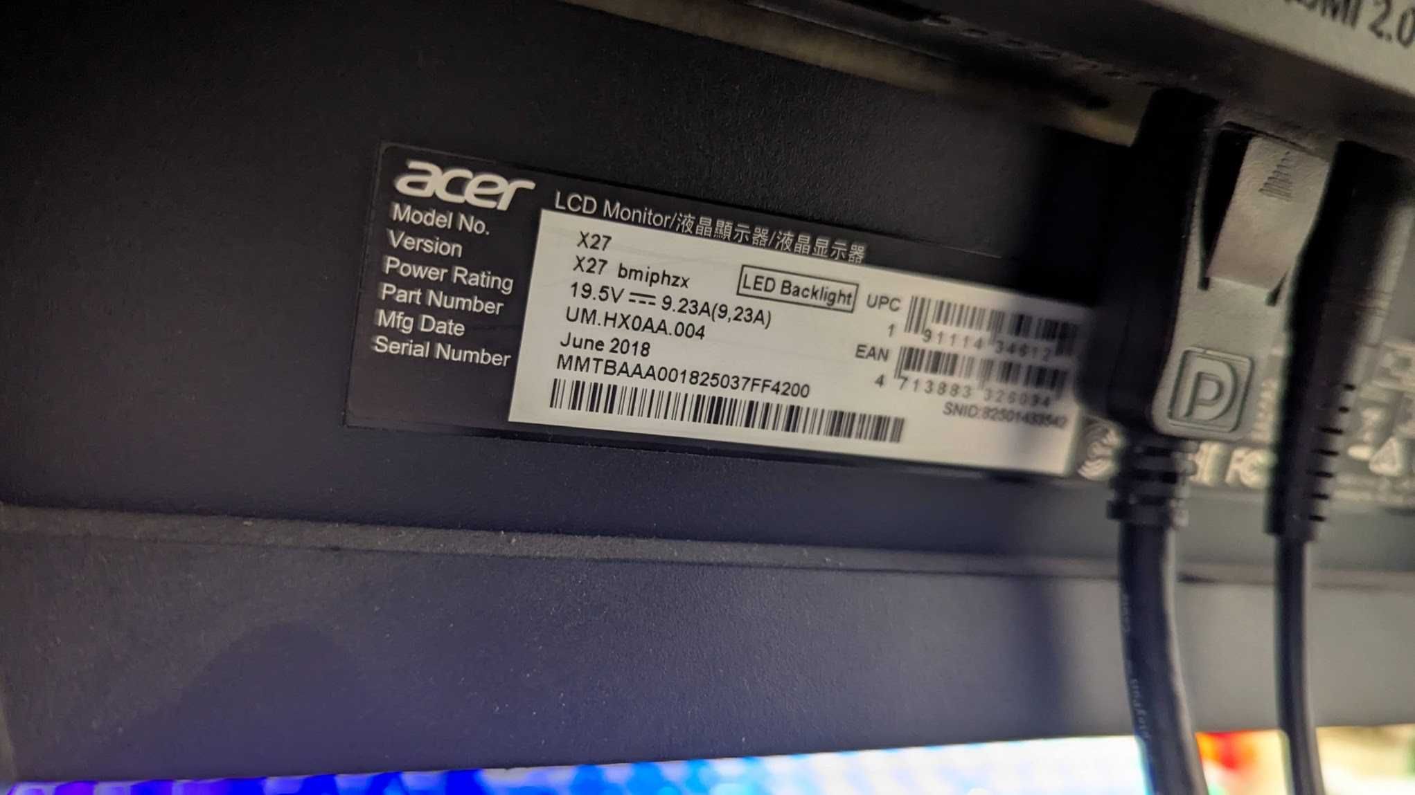Acer Predator X27 27дюймів  (bmiphzx) - 4k HDR G-Sync 144ГЦ IPS