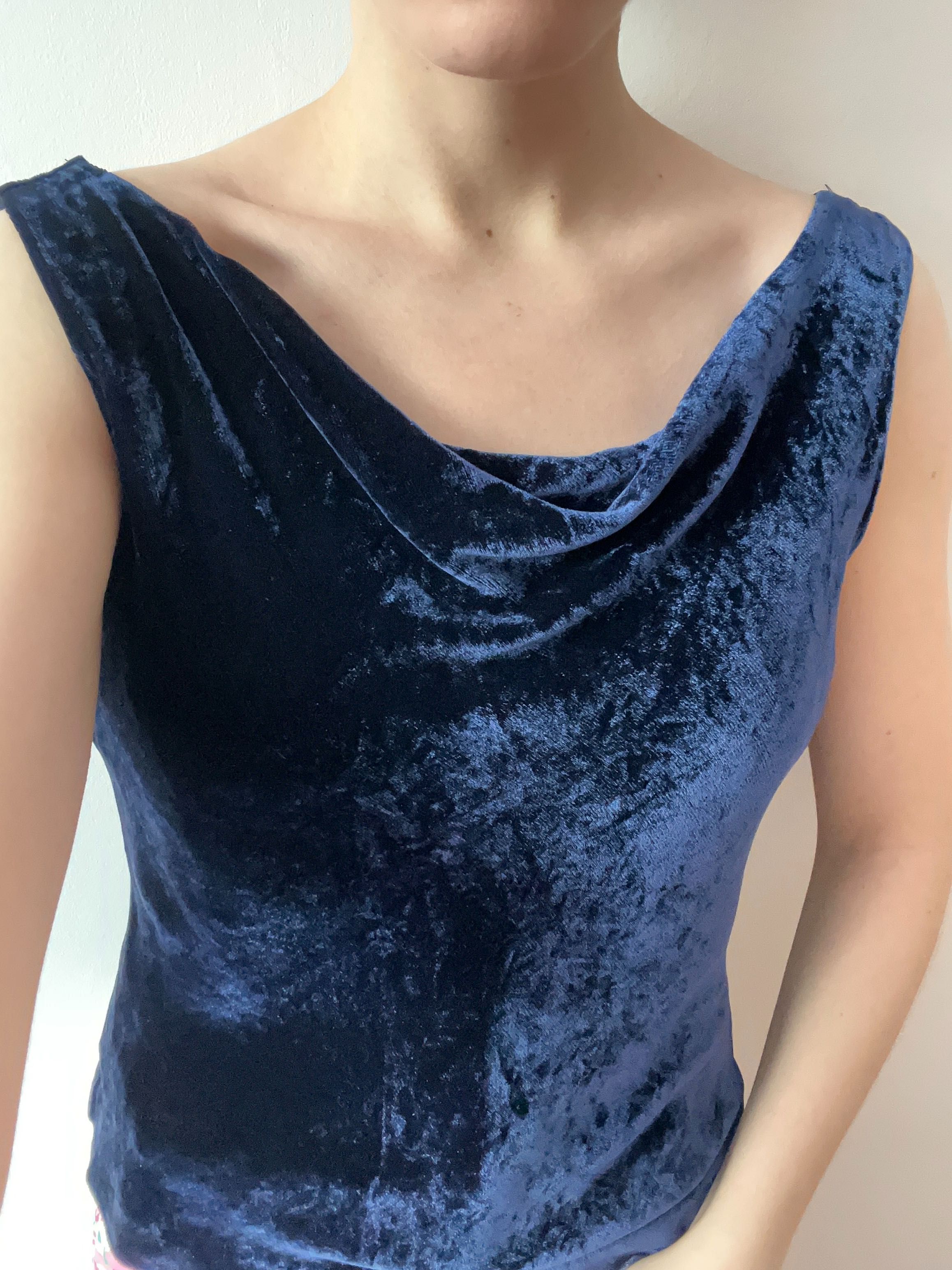 Laura Ashley top dekolt lejący woda bluzka kobalt niebieski jedwab