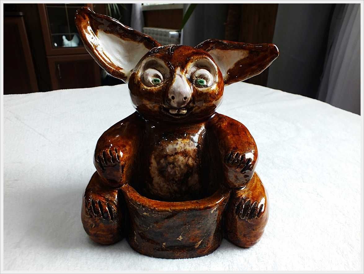 Stara figurka Gremlina 17,5cm ceramika glazurowana z lat 80-tych