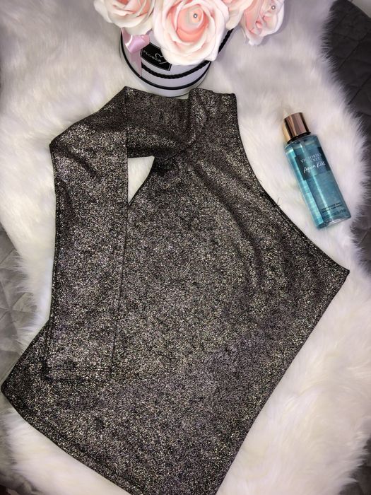 Bluzka na jedno ramie złota brokatowa XXS