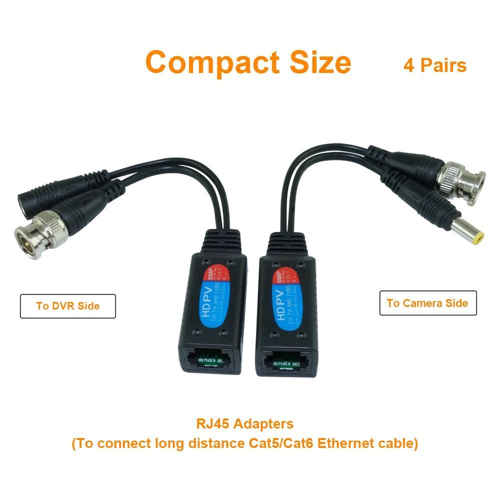 Balun de Vídeo Passivo para Câmeras de Segurança CCTV * 8MP * HD